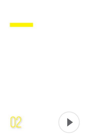 Minimalist interface with white background. "Assemblies" in faded white at the top, a yellow underline, "02" in yellow at the bottom left, and a white circular play button with a gray triangle at the bottom right.