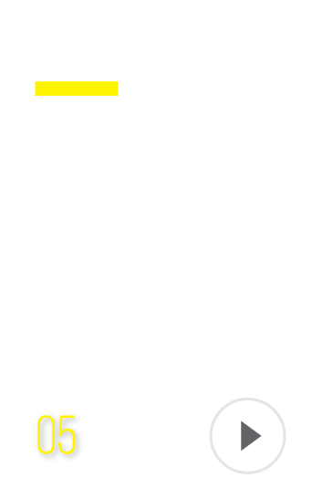 A minimal screen with the word "Defense" in white at the top, a yellow underline, the number "05" in yellow at the bottom left, and a white circular play button with a gray triangle at the bottom right.