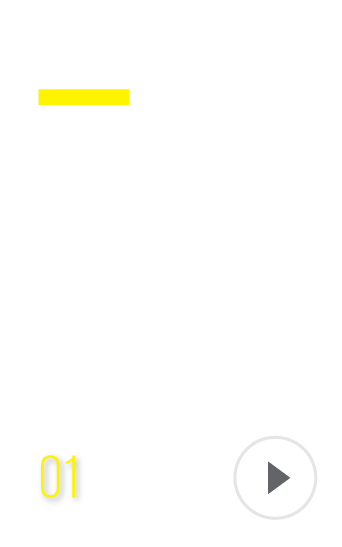 Minimalist interface with the word "Technology" in white, a yellow underline, the number "01" in yellow at the bottom left, and a white circular play button with a gray triangle at the bottom right.