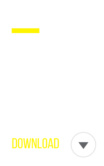 Minimalist white interface with text "This is Fortaco" at the top, a yellow underline, and at the bottom, "PDF DOWNLOAD" in white and yellow, next to a circular button with a gray downward arrow.